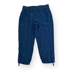 J Jill Pure Jill Womens 100% Linen Pants Navy Pull On Cropped Ankle Size M FLAWS